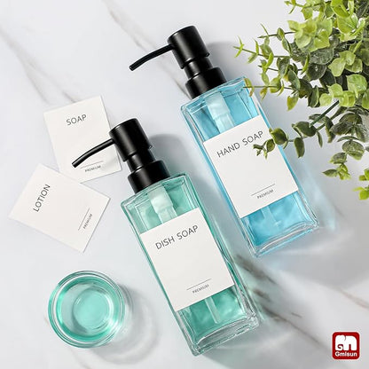 GMISUN Glass Soap Dispenser with Stainless Steel Pump, Clear Hand Soap Dispenser for Bathroom, 12 fl oz/350ml Hand and Dish Soap Dispensers Set for Kitchen, Refillable Liquid Soap and Lotion Bottle - Image 6