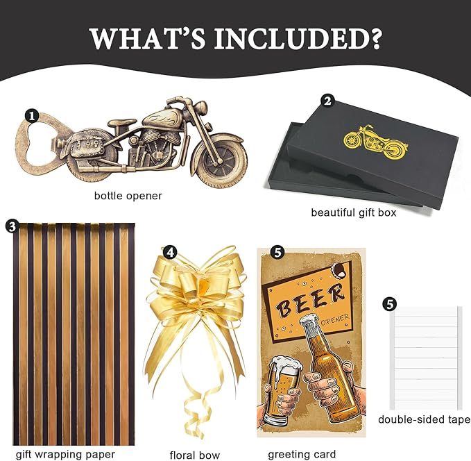 Motorcycle Beer Gifts for Men, Vintage Motorcycle Bottle Opener with Wrapping Paper for Bar Party, Unique Fathers Day Birthday Christmas Gift for Him Dad Grandpa Husband Boyfriend