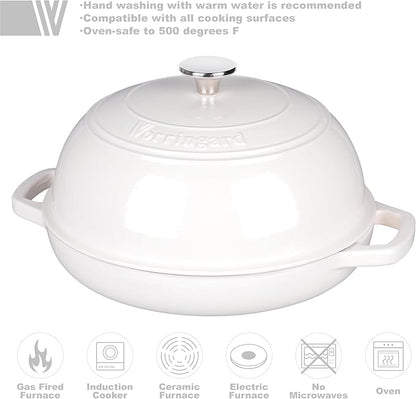 VORRINGARD Enameled Cast Iron Dutch Oven Pot with Lid, Bread Oven for Sourdough Bread Baking, Dutch Ovens with Bread Proofing Basket& Baking Supplies Set, 6 Quart, White