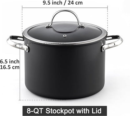 Cooks Standard Stockpot Dutch Oven Casserole with Glass Lid, 8-Quart Classic Hard Anodized Nonstick Soup Pot, Black