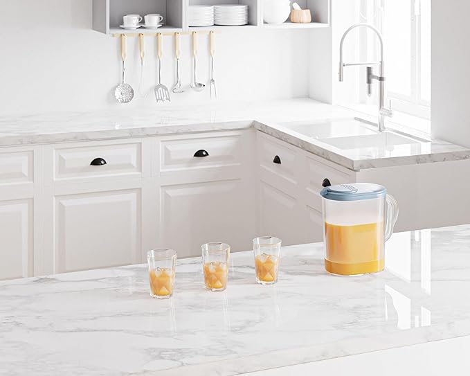 Tribello Pitcher with Lid 1 Gallon, Slim Clear Plastic Water Pitcher with Pivot-top Spout Lids, Iced Tea Pitcher for Fridge, Freezer/Dishwasher Safe, and BPA/Phthalate Free - Image 7