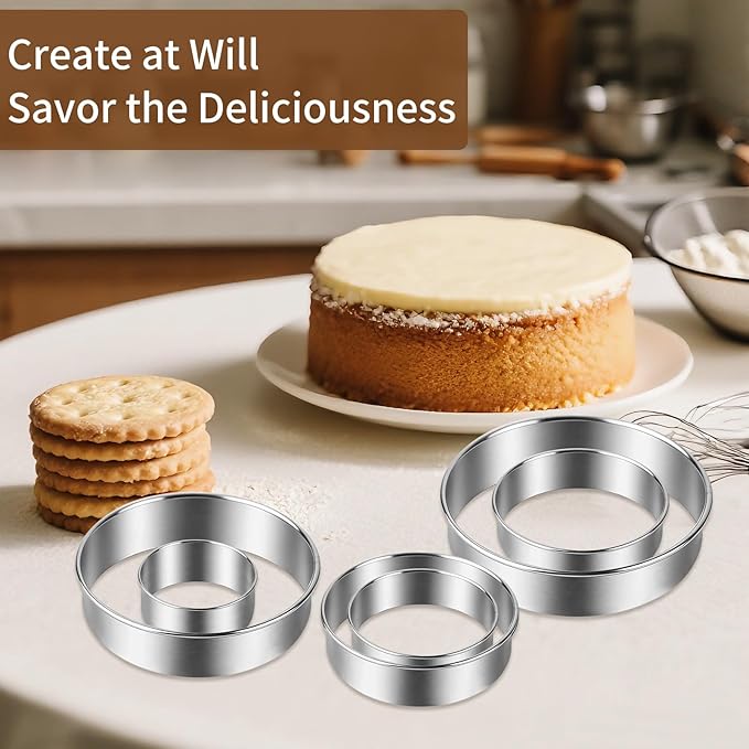 9Pcs Round Cookie Cutter Set - Stainless Steel Biscuit Cutters(2,3,3.5,4,5,6Inch) with 3 Firm Plastic Dough Scrapers – Large Circle Cookie Cutter for Baking Pastry, Donuts, Fondant & Brownies - Image 5