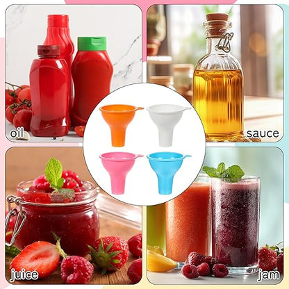 4 Pack Silicone Funnel, 3 Inch Wide Mouth Funnel for Kitchen Use Filling Bottles Flexible Kitchen Funnels for Home Restaurant Squeeze Bottles Jars Cans Water Liquid Oil or Powder Transfer