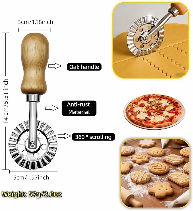 Pastry Wheel Cutter, 2 Inch Ravioli Cutter with Fluted Edge, Stainless Steel & Wood Handle for Pie Crust, Pasta, Dough, Empanadas - Professional Baking Tools, Easy Clean & Comfort Grip - Image 7