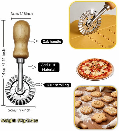 Pastry Wheel Cutter, 2 Inch Ravioli Cutter with Fluted Edge, Stainless Steel & Wood Handle for Pie Crust, Pasta, Dough, Empanadas - Professional Baking Tools, Easy Clean & Comfort Grip - Image 7