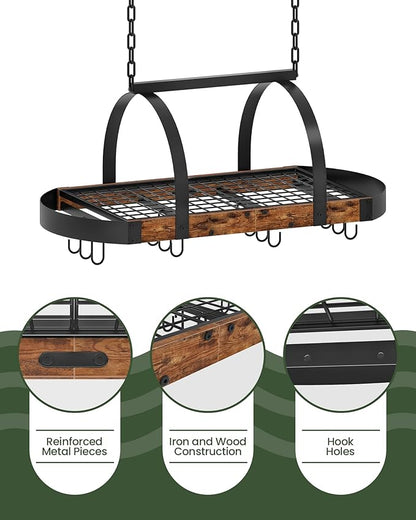 CHOEZON Hanging Pot Rack, Pot Hanger for Kitchen, Ceiling Mounted Pot Holder, Cookware Organizer with 12 S-Shaped Hooks, for Pot, Pan Storage, Space-Saving, Rustic Brown and Black TPR08BFC1 - Image 6