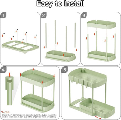 Ukeetap 2 Pack Multi-Purpose Pull-Out Storage Organizers, Under Sink Organizers and Storage for Bathroom & Kitchen, Under Cabinet Organizers and storage, 14.8 Inch, Green - Image 7