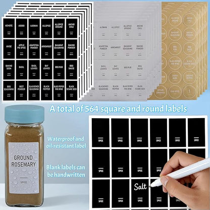 Spice Jars with Labels - 24 Glass Spice with Shaker Lids & Airtight Plastic Caps - 4oz Complete Seasoning Containers Organizer Set for Cabinet, Drawer & Rack (Skyblue) - Image 6