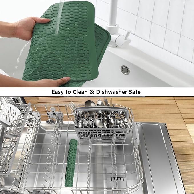ZLR Silicone Dish Drying Mat & Heat Resistant Trivet (12" x 16") - Waterproof Counter Protector for Air Fryer, Coffee Maker - Non-Slip, BPA Free Kitchen Pad, Easy Clean Dishwasher Safe (Green) - Image 8