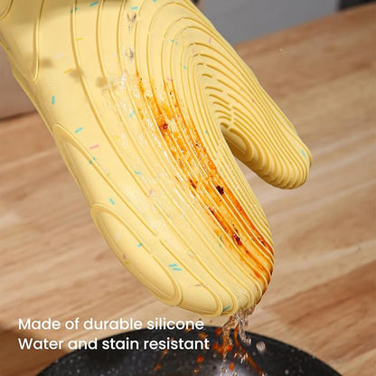 4 Pieces Oven Mitts and Pot Holders of Macaron Color Thickened Non-Slip Silicone Kitchen Gloves, Heat Resistant up to 500F, Essential for Kitchen Baking(makal-Huang) - Image 4
