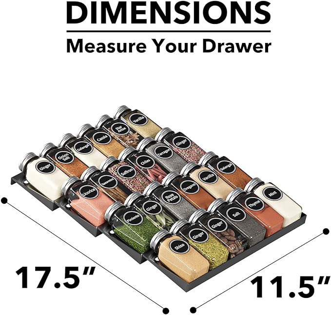 SpaceAid Spice Drawer Organizer with 24 Spice Jars, 386 Spice Labels, 4 Tier Seasoning Rack Tray Insert for Kitchen Drawers, 11.25" Wide x 17.5" Deep - Image 4