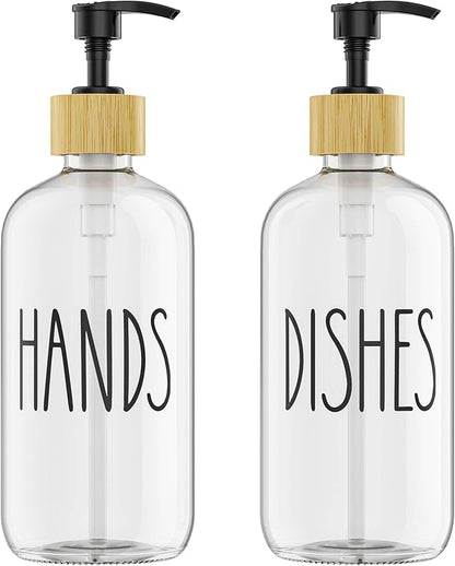 Cisily Dish Soap Dispenser Set with 2 Pack 16.9oz Clear Glass Bottle, Dish Soap Dispensers, Vintage Hand and Dish Soap Dispensers Set by CISILYHOMELIFE