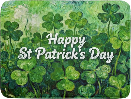 St Patricks Day Lucky Clover Dish Drying Mat for Kitchen Counter 18x24 Green Shamrock Happy Holiday Theme Absorbent Reversible Microfiber Drying Mats Kitchen Countertop Protector Dishes Drainer Pad by Aytipun