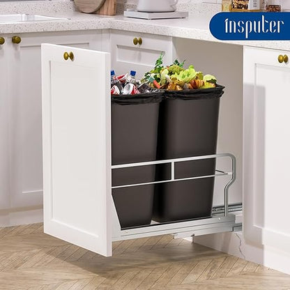Insputer Dual Pull Out Trash Can Under Cabinet with Soft-Close Slides, Heavy Duty Under Sink Trash Can Kit for Kitchen Sink, Laundry, Garbage Can Not Included, Requires 17" W X 24" D Cabinets