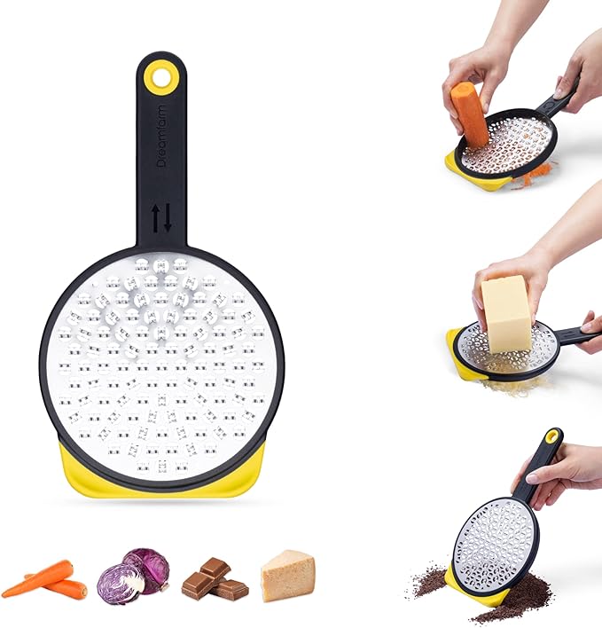 Dreamfarm Ograte Two-Sided Medium Food & Vegetable Speed-Grater with Non-Slip Bowl Hook & Foot - 3mm Medium Grater, Yellow - Image 3