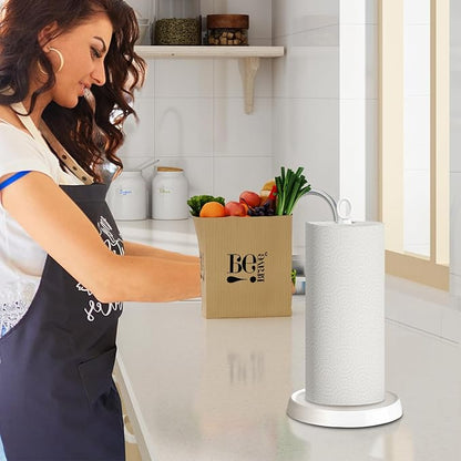 White Paper Towel Holder Countertop, White Kitchen Accessories Decor, Stainless Steel, Paper Towel Holder Stand for Bathroom Farmhouse Essentials, Weighted Base, Anti-Slip - Image 5