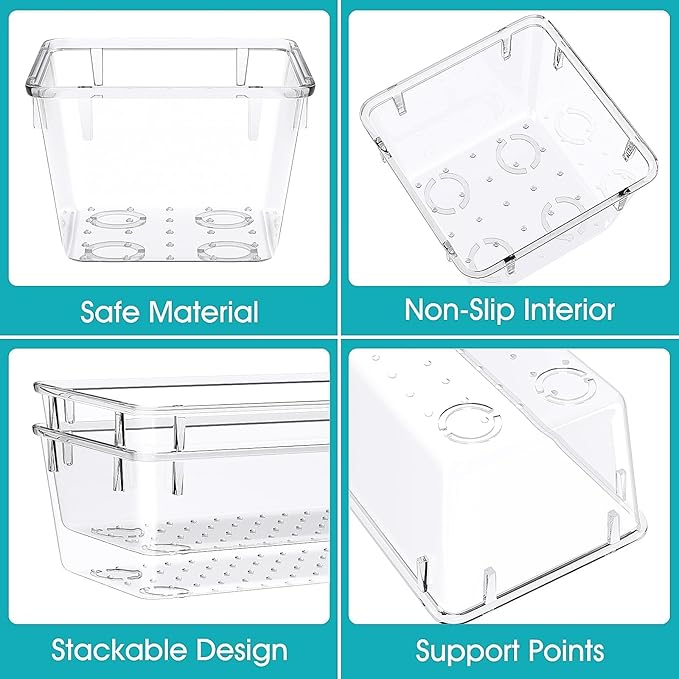 StorMiracle 28 PCS Clear Plastic Drawer Organizers Set, 4 Size Desk Drawer Organizer Trays for Makeup, Jewelry, Kitchen Utensils, Gadgets and Office Accessories - Image 3