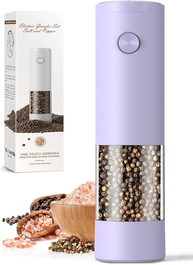 1 Pack Salt and Pepper Grinder- Gifts for Women Automatic Battery Purple Pepper Mill Shakers Kitchen Accessories Cooking for Mom, Adjustable Coarseness Salt Pepper Shakers by ioion