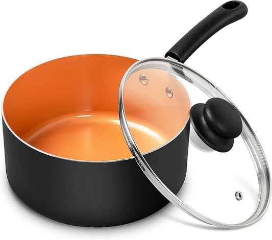 MICHELANGELO Nonstick Sauce Pan With Lid, 3QT Ceramic Saucepan, Copper Saucepans, PFAS-FREE Pot, Small Pots For Cooking, Multipurpose Cooking Pots For Home Kitchen, Dishwasher Safe by Michelangelo