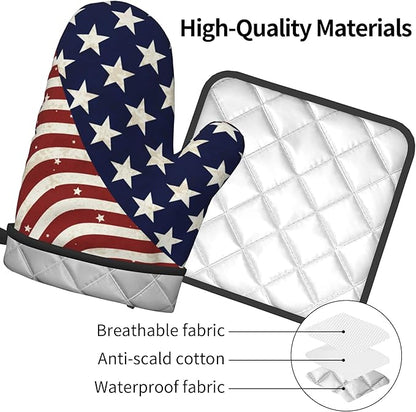 Patriotic Oven Mitts - American Flag Kitchen Mitts Pot Holders 4th of July Hot Mitts Independence Memorial Day Hot Pads Sets of 2 for Cooking Baking Grilling - Image 4