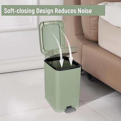 rejomiik Small Bathroom Trash Can with Lid Slim Soft Close Garbage Can Step Wastebasket Container Trash Bin for Office Bedroom Kitchen Living Room (2.6 Gallon Light Green)
