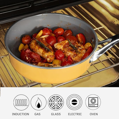 10-Inch Ceramic Non-Stick Cookware Set, 8-in-1 Multifunctional Cookware, Interior & Exterior Ceramic Coating, PFAS/PTFE/PFOA-Free, Compatible with All Stovetops， Oven-Safe up to 450°F