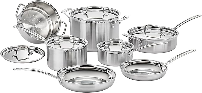 Cuisinart 12-Piece MultiClad Pro Triple Ply Stainless Stainless Steel Pots and Pans Set, Cookware Set Compatible with Induction, Electric, Gas Cooktops, Cool Grip Handles, Oven Safe to 500°F, Silver by Cuisinart