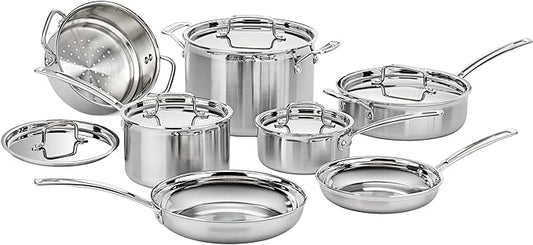 Cuisinart 12-Piece MultiClad Pro Triple Ply Stainless Stainless Steel Pots and Pans Set, Cookware Set Compatible with Induction, Electric, Gas Cooktops, Cool Grip Handles, Oven Safe to 500°F, Silver by Cuisinart