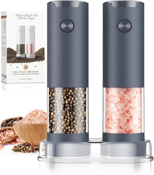 Salt and Pepper Shakers Electric Salt Pepper Grinder Set Kitchen Accessories Upgraded Larger Grey Battery Salt Pepper Grinder Shakers Cooking Birthday Gifts for Men by ioion