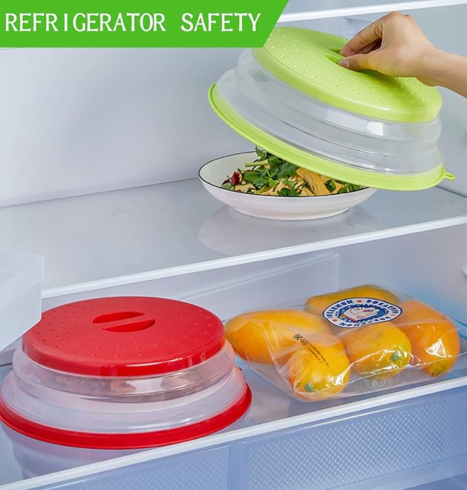 2-Pack Microwave Splatter Covers for Food, 10.5 Inch Collapsible Vented Plate Lids (Grey & Red Combo), BPA-Free Silicone & Plastic, Dishwasher Safe, No Mat Included - Image 7