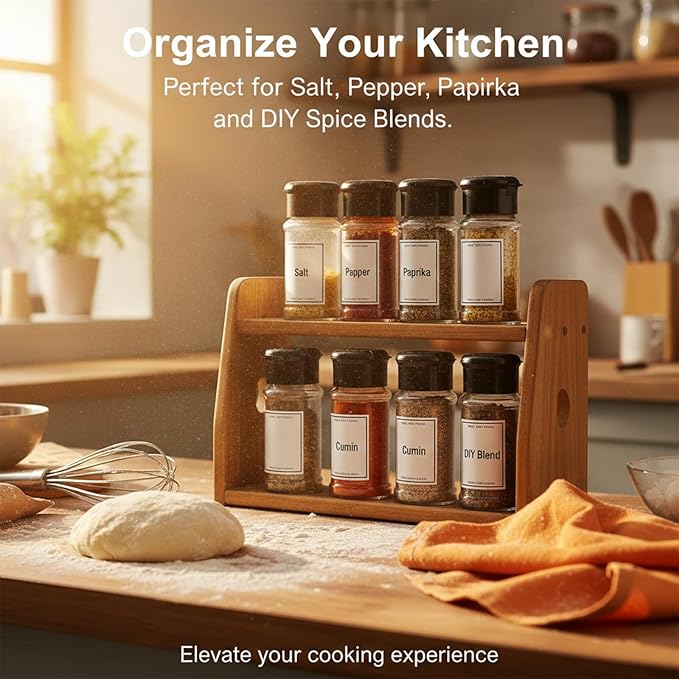 TIESOME 6 Pcs Plastic Spice Jars with Shaker Lids, 3 oz Clear Seasoning Containers for Spice Rack, Drawer, Cabinet Storage (Black Lid) - Image 4