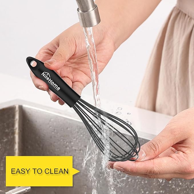 NileHome Silicone Whisk 10" Kitchen Whisk Kitchen Wisk Wire Whisks for Cooking, Whisking, Blending, Beating, Stirring-Black - Image 6