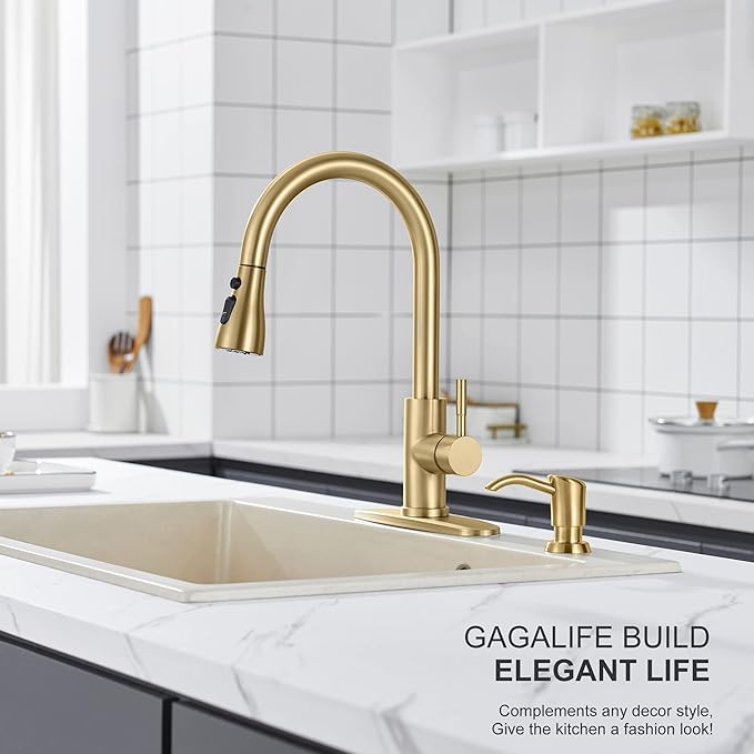 GAGALIFE Built in Sink Soap Dispenser or Lotion Dispenser for Kitchen Sink, Brushed Gold ABS Pump Head, with 17 Ounce Large PET Soap Bottle - Image 3