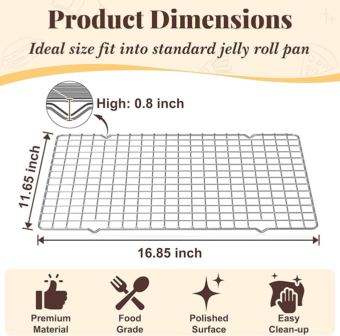 Cooling Racks for Cooking and Baking - 2 PCS 11.65" x 16.85" Grid Wire Baking Rack for Oven Cooking, Baking, Grilling, Roasting - Dishwasher Safe Bacon Rack - Fits Half Sheet Cookie Pan - Image 2