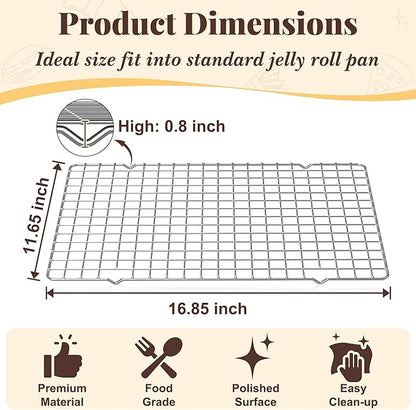 Cooling Racks for Cooking and Baking - 2 PCS 11.65" x 16.85" Grid Wire Baking Rack for Oven Cooking, Baking, Grilling, Roasting - Dishwasher Safe Bacon Rack - Fits Half Sheet Cookie Pan - Image 2