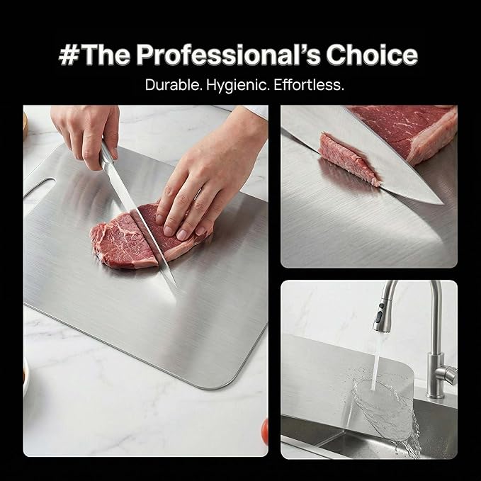 URMONA 3 PCS 304 Stainless Steel Cutting Board For Kitchen, Non-Staining&Odor-Free, Burr-Free Edges, Dishwasher Safe, Non Toxic Cutting Board（S+M+L） - Image 4