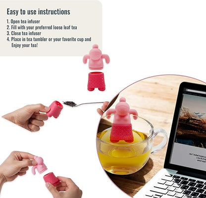 Cute Tea Infuser Girl - Reusable Loose Leaf Tea Steeper for Mug or Cup, Funny Silicone Strainer, Gift Idea for Women or Tea Lovers, Pink