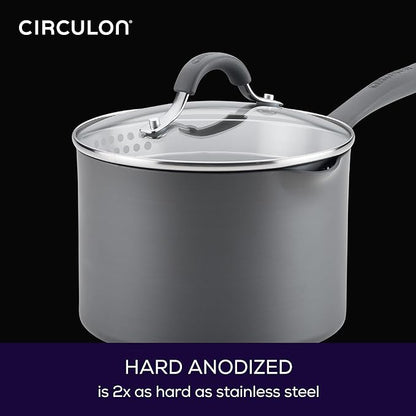 Circulon Radiance Hard-Anodized Nonstick Saucepan, Durable Nonstick Cookware, Sauce Pan with Straining Lid, 3-Quart, Gray - Image 6