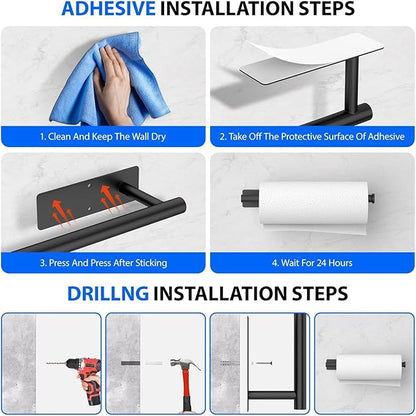 Paper Towel Holder Under Cabinet, Self-Adhesive,No Drilling, Stainless Steel, Wall-Mounted for Kitchen and Bathroom, Easy Install, Durable, Space-Saving, Ideal for Home, RV (Black, 1 Pack) - Image 6