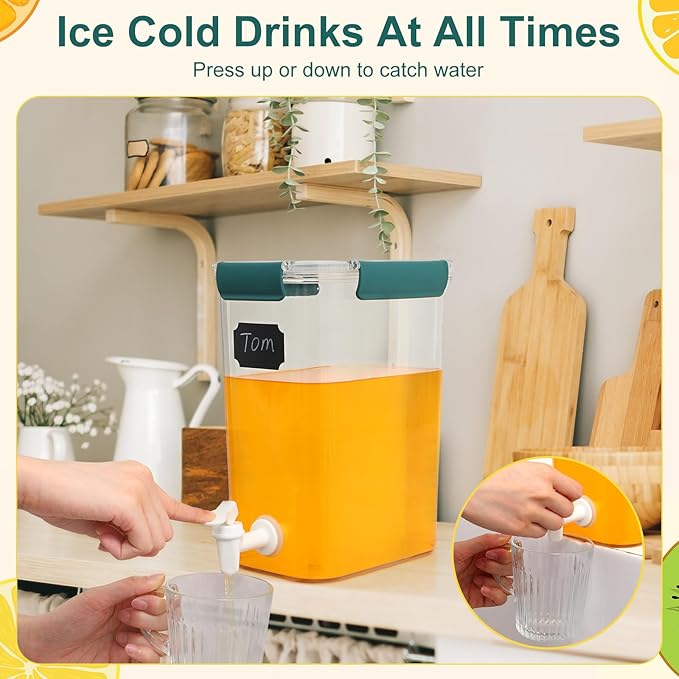 Mumufy 3 Set Plastic Drink Dispensers for Parties Beverage Dispenser for Fridge with Spigot Iced Juice Lemonade Container with Labels and Pens Summer Party Supplies(1.2 Gallon,Green) - Image 5