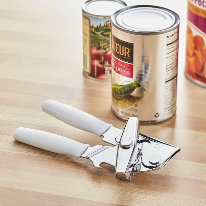 Swing-A-Way 8.6" Portable Can Opener with Sharp Blade, Manual Handheld, 2-in-1 Can & Bottle Opener, Made of Steel, Easy Turn Knob, Kitchen Essential for Cans, Bottles & Jars - 2-Pack (White & Black) - Image 5