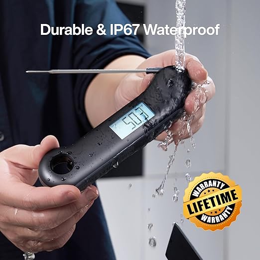 ProfessionaI Meat Thermometer Digital, 3X Faster 0.5 Sec Instant Read, NIST Certified Accuracy ±0.5°F, 100% Waterproof, Auto-Rotating Bright Display, for Candy/Grill/BBQ, Black & Gray - Image 5