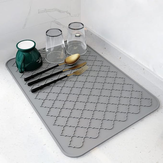 AMOAMI-Dish Drying Mats for Kitchen Counter-Silicone Dish Drying Mat-Kitchen Dish Drying Pad Heat Resistant Mat-Kitchen Gadgets Kitchen Accessories Kitchen Small Appliances(12" x 16", GREY) by AMOAMI