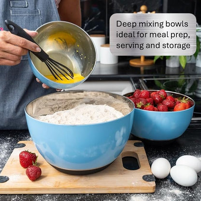 WHYSKO® Stainless Steel Mixing Bowls (Set of 3) with Non-Slip Silicone Base for Kitchen, Dishwasher Safe Bowls for Meal Prep, Cooking, Baking, Serving, Food Storage (Light Blue) - Image 3