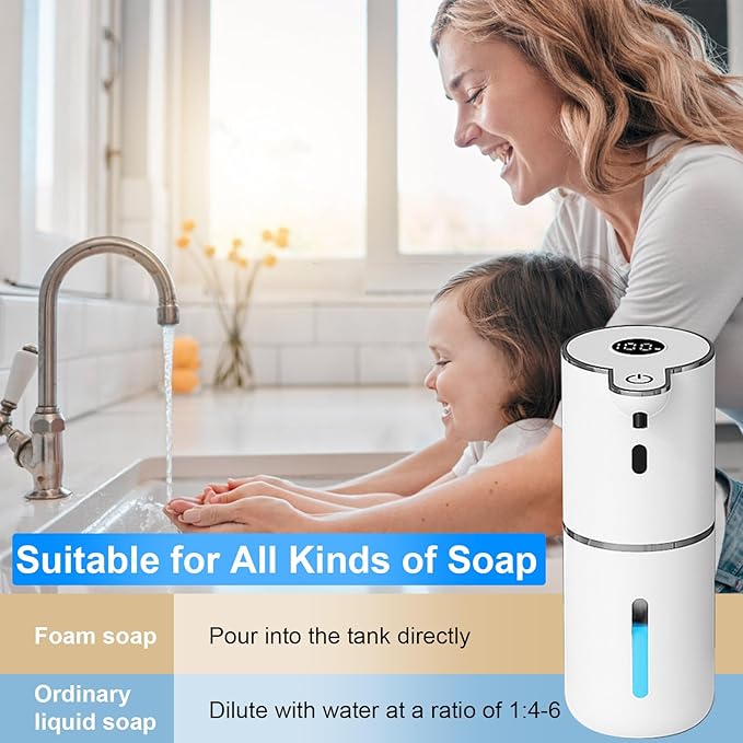 OHIFAST 2 Pack Automatic Foaming Soap Dispenser Touchless, USB Rechargeable Smart Hand Soap Dispenser, 6-Level Adjustable, 12.8oz/380mL Wall Mount for Bathroom Kitchen Dish Soap-White - Image 6