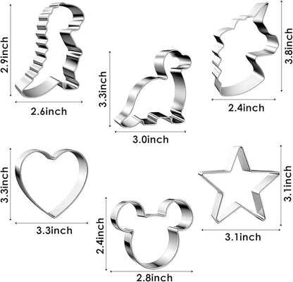 Stainless Steel Cookie Cutters, Mickey Unicorn Dinosaur Heart Star Cookie Cutters, Metal Biscuit Cutter Molds for Baking or Valentine's Day Christmas Holiday Party Decorations - Image 3