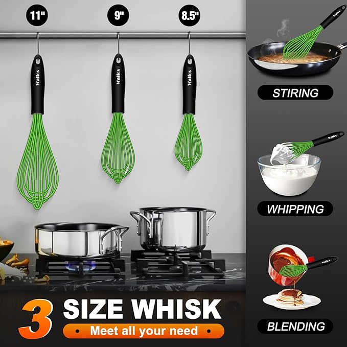 Walfos Silicone Whisk, Rubber Whisks for Cooking, Baking (11,9,8.5 inch) - Heat Resistant Kitchen Whisks for Non-stick Cookware, Balloon Egg Beater Perfect for Blending, Whisking, Beating, Frothing - Image 2