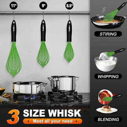 Walfos Silicone Whisk, Rubber Whisks for Cooking, Baking (11,9,8.5 inch) - Heat Resistant Kitchen Whisks for Non-stick Cookware, Balloon Egg Beater Perfect for Blending, Whisking, Beating, Frothing - Image 2