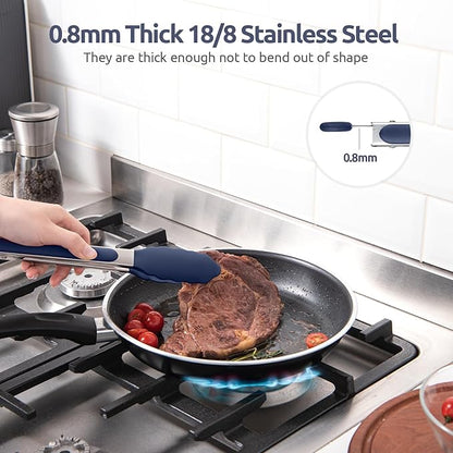 600ºF Heat Resistant Kitchen Tongs: U-Taste 9 in Silicone Cooking Tong with Firm Sealed Non Stick Rubber Tips & Silicon Coated 18/8 Stainless Steel Handle & Smooth Lock for Serving Grill-Midnight Blue - Image 5