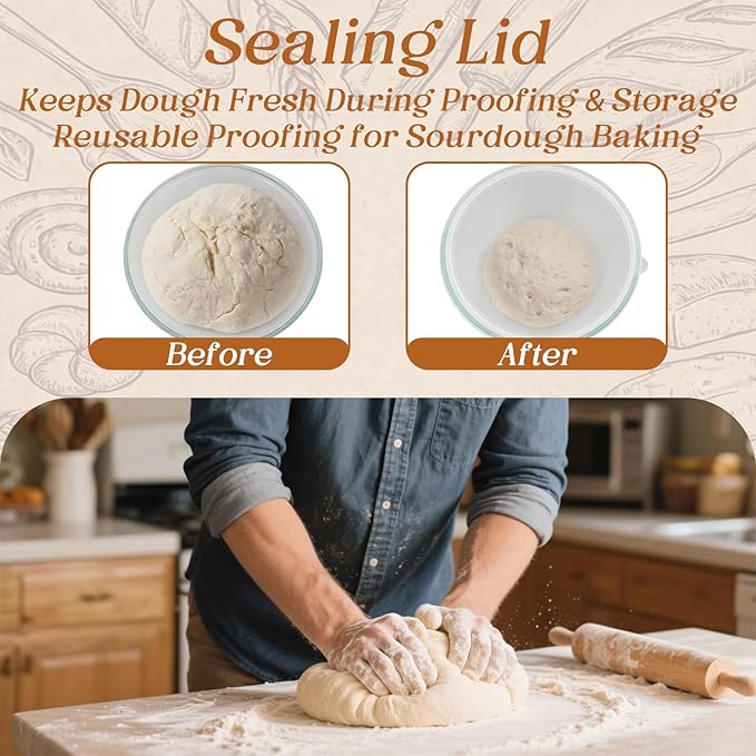 7 Pcs Large Glass Bowl for Sourdough Bread starter 4.7 Quart Glass Mixing Bowl for Sourdough Bread with Lid Sour Dough Breads Baking Supplies Clear Proofing Bowls Include Sour Dough Making Tools